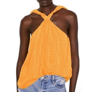 NEW FRAME ORANGE TEXTURED SILK HALTER TOP